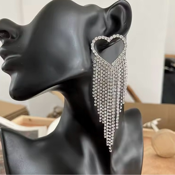 Large Heart Love Rhinestone Earrings - Picture 3 of 3